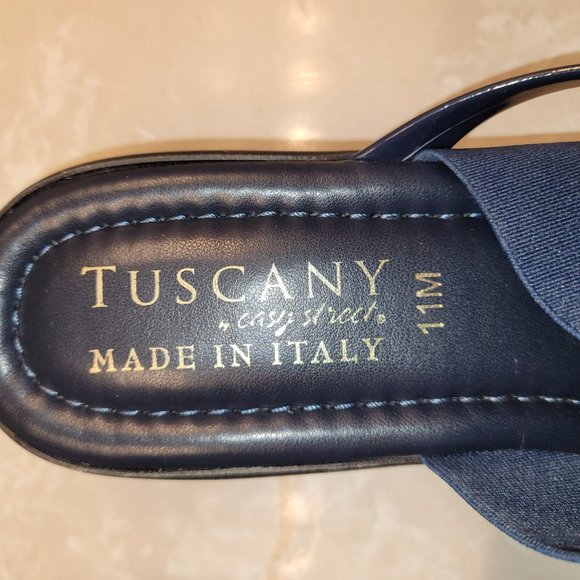 FINAL PRICE Easy Street Tuscany Navy Blue Flat Sandals with Flowers 10 11 - Picture 5 of 8